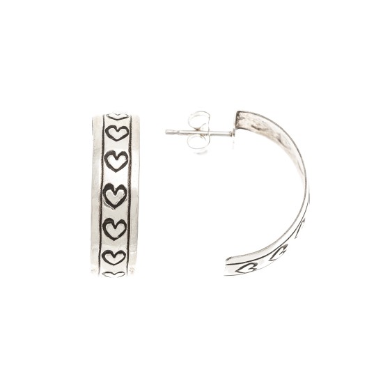 Heart .925 Sterling Silver Certified Authentic Handmade Navajo Native American Earrings 13185-1