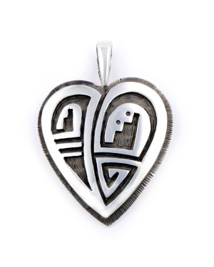 Heart .925 Sterling Silver Certified Authentic Handmade Overlay Hopi Native American Pendant  24543