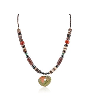 Heart Certified Authentic Navajo .925 Sterling Silver Natural Turquoise Jasper Hematite Native American Necklace 15917-1