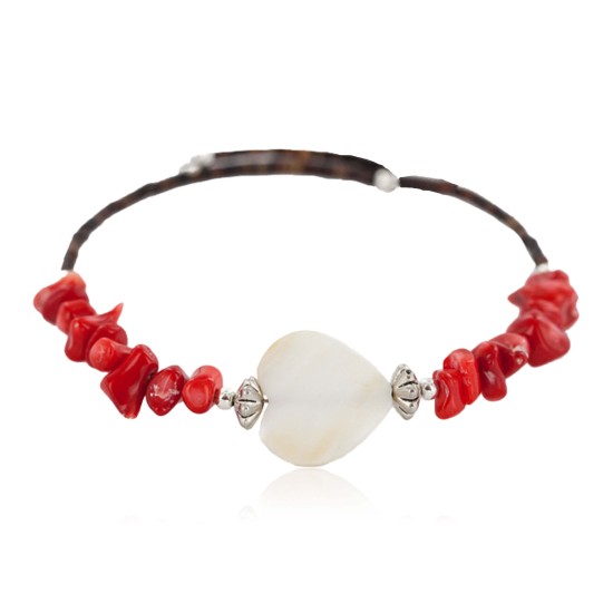 Heart Certified Authentic Navajo Heishi Coral Mother of Pearl Native American Adjustable Wrap Bracelet 13159-9 Heart Certified Authentic Navajo Heishi Coral Mother of Pearl Native American Adjustable Wrap Bracelet 13159-9