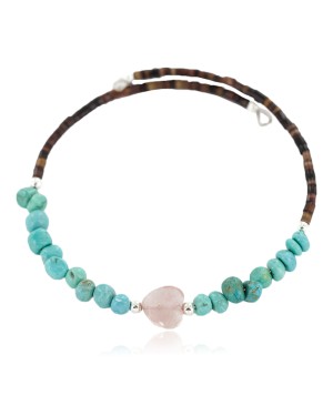 Heart Certified Authentic Navajo Natural Pink Quartz Heishi Native American Adjustable Wrap Bracelet 13151-13