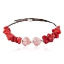 Heart Navajo Heishi Coral Pink Quartz Native American Adjustable Wrap Bracelet 13159-14