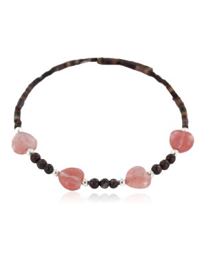 Heart Navajo Certified Authentic Heishi Jasper Pink Quartz Native American Adjustable Wrap Bracelet 13151-72
