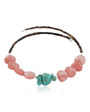 Heart Navajo Certified Authentic Heishi Pink Quartz Native American Adjustable Wrap Bracelet 13151-45