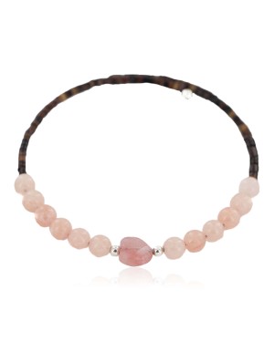 Heart Navajo Certified Authentic Pink Quartz Native American Adjustable Wrap Bracelet 13151-73
