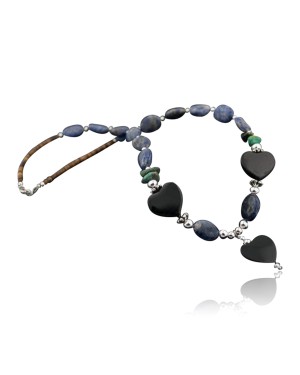 HeartCertified Authentic Navajo .925 Sterling Silver LAPIS Black ONYX Native American Necklace 370821350594