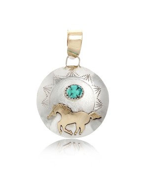 Horse 12kt Gold Filled and .925 Sterling Silver Certified Authentic Handmade Very Delicate Navajo Native American Natural Turquoise Pendant 24510-1