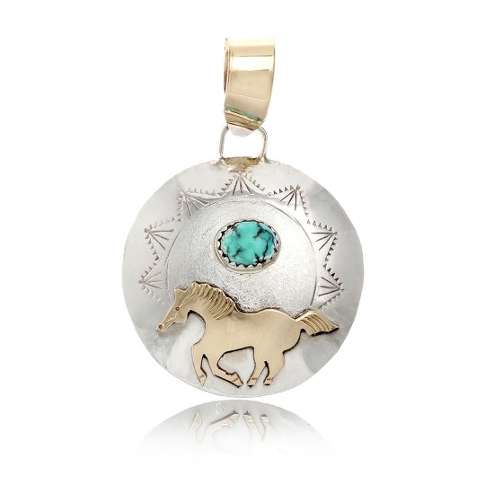 Horse 12kt Gold Filled and .925 Sterling Silver Certified Authentic Handmade Very Delicate Navajo Native American Natural Turquoise Pendant 24510-1