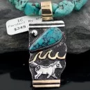 Horse Handmade RARE Navajo .925 Sterling Silver 12kt Gold Filled Turquoise Native American Necklace 390578017480