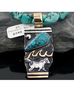 Horse Handmade RARE Certified Authentic Navajo .925 Sterling Silver 12kt Gold Filled Turquoise Native American Necklace 390578017480