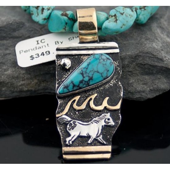 Horse Handmade RARE Certified Authentic Navajo .925 Sterling Silver 12kt Gold Filled Turquoise Native American Necklace 390578017480