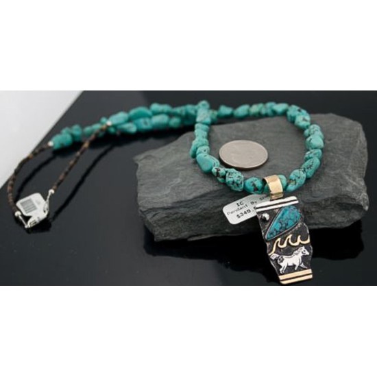 Horse Handmade RARE Certified Authentic Navajo .925 Sterling Silver 12kt Gold Filled Turquoise Native American Necklace 390578017480