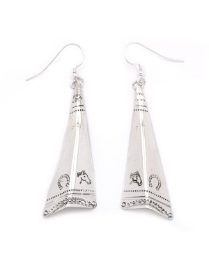 Horse Head Horseshoe .925 Starling Silver Certified Authentic Handmade Navajo Native American Earrings  27265-9