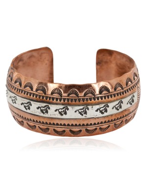 Horses Handmade Certified Authentic Navajo .925 Sterling Silver and Pure Copper Native American Bracelet 12843-4