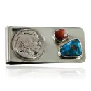 Indian Head Coin Handmade Ben Taylor Rigg Navajo Nickel Natural Turquoise and Spiny Oyster Native American Money Clip 11242
