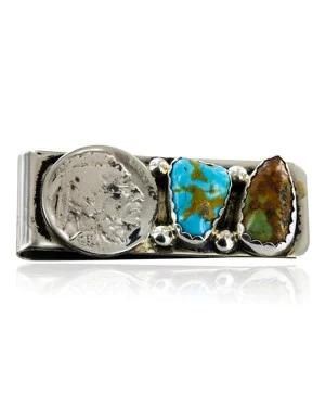Indian Head Coin Handmade Ben Taylor Rigg Navajo Nickel Natural Turquoise Native American Money Clip 11244
