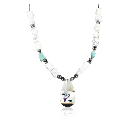 Inlaid Bird Certified Authentic Navajo .925 Sterling Silver WHITE Turquoise Turquoise Native American Necklace 390886333413
