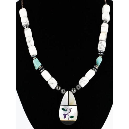 Inlaid Bird Certified Authentic Navajo .925 Sterling Silver WHITE Turquoise Turquoise Native American Necklace 390886333413