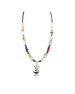 Inlaid BirdCertified Authentic Navajo .925 Sterling Silver Agate Hematit Coral Native American Necklace 390813159541