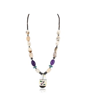 Inlaid BirdCertified Authentic Navajo .925 Sterling Silver Agate Turquoise Native American Necklace 371030930484