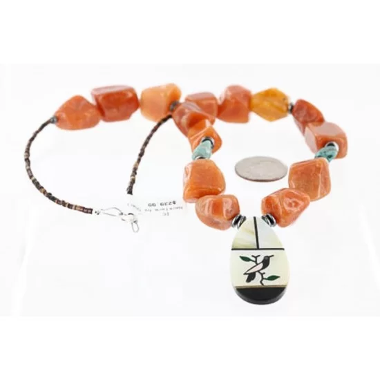 Inlaid Bird Navajo .925 Sterling Silver Carnelian Turquoise Native American Necklace 370991319039 Inlaid Bird Navajo .925 Sterling Silver Carnelian Turquoise Native American Necklace 370991319039