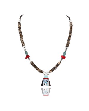 Inlaid BirdCertified Authentic Navajo .925 Sterling Silver Graduated Melon Shell and Coral Native American Necklace 390839374303