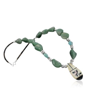 Inlaid BirdCertified Authentic Navajo .925 Sterling Silver Jade Turquoise Native American Necklace 390677624508