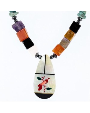 Inlaid BirdCertified Authentic Navajo .925 Sterling Silver Multicolor Turquoise Native American Necklace 390761996615