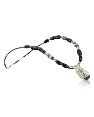 Inlaid Certified Authentic Navajo .925 Sterling Silver Black Onyx and Turquoise Native American Necklace 370954449601