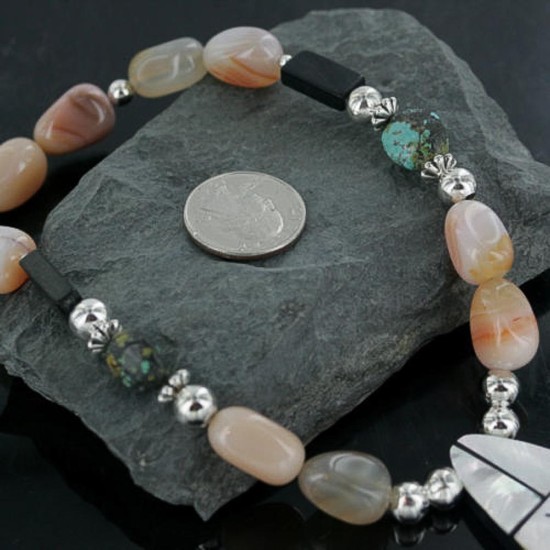 Inlaid Certified Authentic Navajo .925 Sterling Silver Carnelian and Turquoise Native American Necklace 15213-20-0