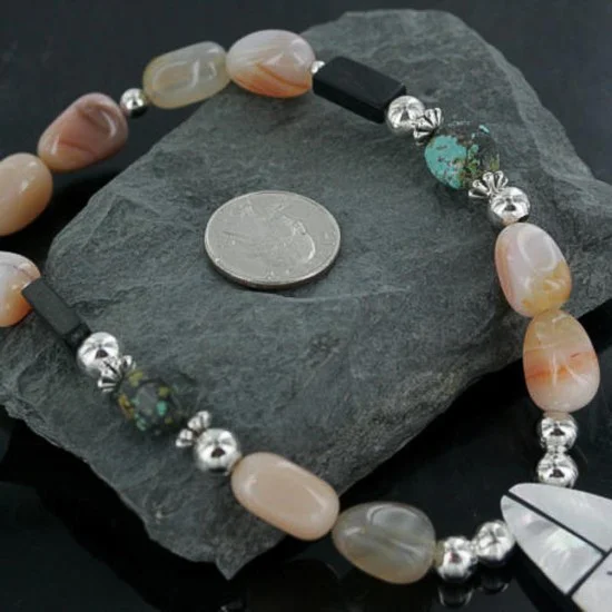 Inlaid Navajo .925 Sterling Silver Carnelian and Turquoise Native American Necklace 15213-20-0 Inlaid Navajo .925 Sterling Silver Carnelian and Turquoise Native American Necklace 15213-20-0