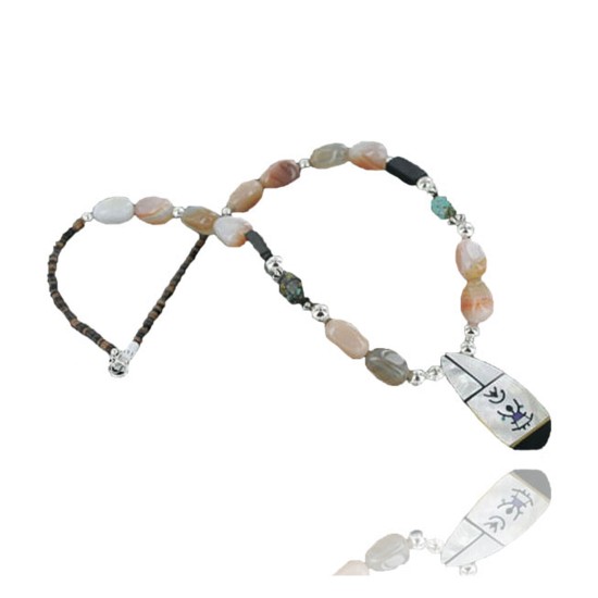 Inlaid Certified Authentic Navajo .925 Sterling Silver Carnelian and Turquoise Native American Necklace 15213-20-0