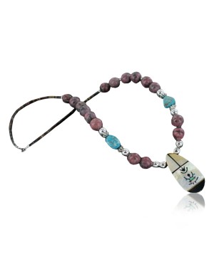 Inlaid Certified Authentic Navajo .925 Sterling Silver Jasper and Turquoise Native American Necklace 15213-28