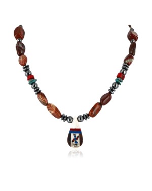 Inlaid Certified Authentic Navajo .925 Sterling Silver Turquoise Coral Jasper Hematite Native American Necklace 750181-3