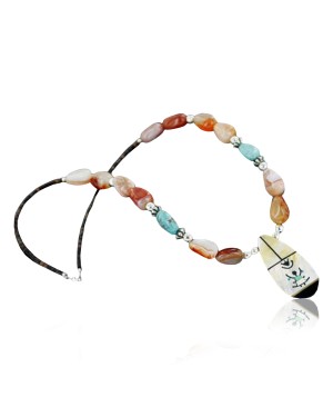 InlaidCertified Authentic Navajo .925 Sterling Silver Carnelian Turquoise Native American Necklace 390661410129
