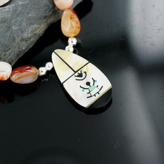 InlaidCertified Authentic Navajo .925 Sterling Silver Carnelian Turquoise Native American Necklace 390661410129