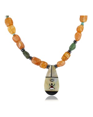 InlaidCertified Authentic Navajo .925 Sterling Silver Carnelian Turquoise Native American Necklace 390749541377