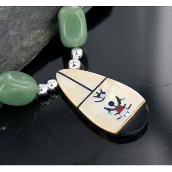 InlaidCertified Authentic Navajo .925 Sterling Silver Jade and Turquoise Native American Necklace 390659806467