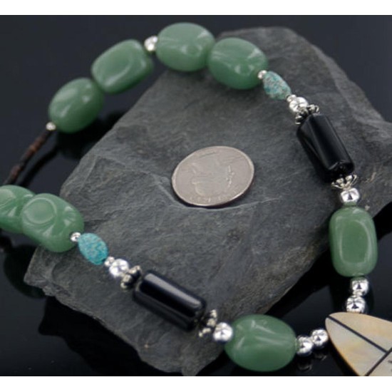 InlaidCertified Authentic Navajo .925 Sterling Silver Jade and Turquoise Native American Necklace 390659806467