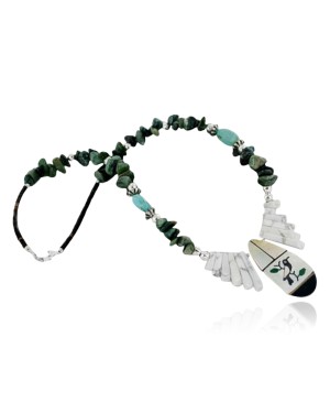 InlaidCertified Authentic Navajo .925 Sterling Silver Jade and Turquoise Native American Necklace 390662590043