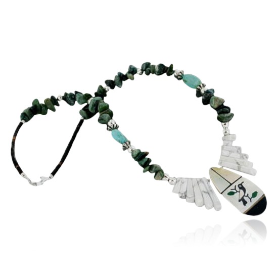 InlaidCertified Authentic Navajo .925 Sterling Silver Jade and Turquoise Native American Necklace 390662590043 InlaidCertified Authentic Navajo .925 Sterling Silver Jade and Turquoise Native American Necklace 390662590043