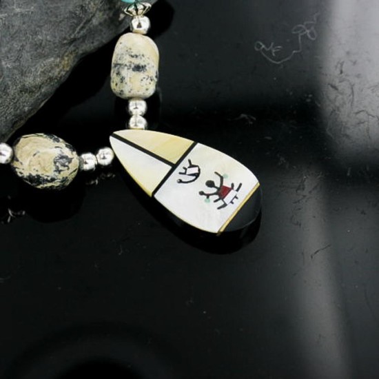 InlaidCertified Authentic Navajo .925 Sterling Silver Jasper Turquoise 0828 Native American Necklace 18108-12