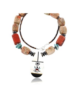 InlaidCertified Authentic Navajo .925 Sterling Silver Jasper Turquoise Native American Necklace 15868-1