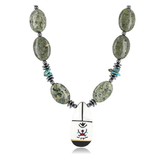 InlaidCertified Authentic Navajo .925 Sterling Silver Jasper Turquoise Native American Necklace 15880-1