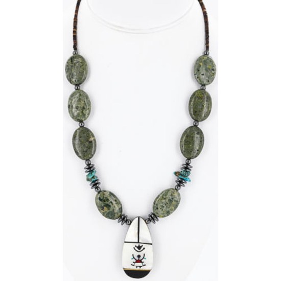 InlaidCertified Authentic Navajo .925 Sterling Silver Jasper Turquoise Native American Necklace 15880-1