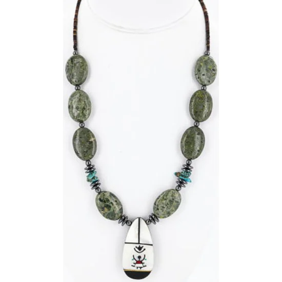Inlaid Navajo .925 Sterling Silver Jasper Turquoise Native American Necklace 15880-1