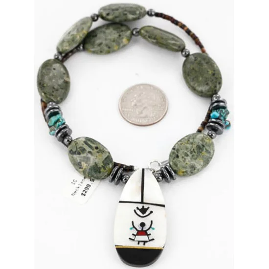 Inlaid Navajo .925 Sterling Silver Jasper Turquoise Native American Necklace 15880-1