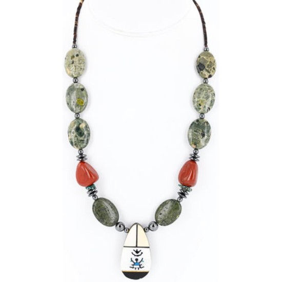 InlaidCertified Authentic Navajo .925 Sterling Silver Jasper Turquoise Native American Necklace 15880-2