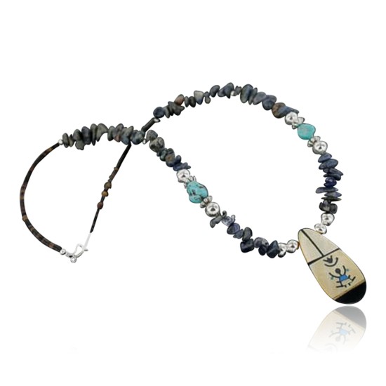 InlaidCertified Authentic Navajo .925 Sterling Silver Lapis Turquoise Native American Necklace 15213-2-0