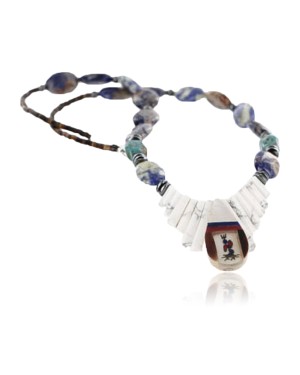 InlaidCertified Authentic Navajo .925 Sterling Silver Lapis Turquoise Native American Necklace 15757-3